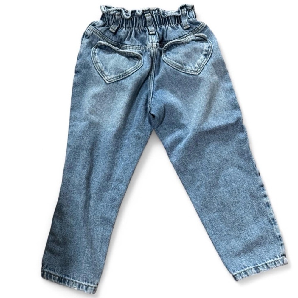 Zara Viral Heart Pocket Jeans Girls Size 6 Paperbag Waist Denim